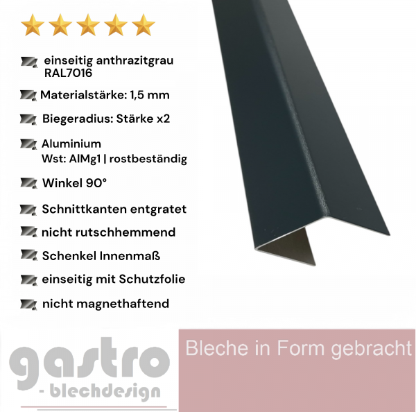 U-Profil aus Alu RAL7016 1,5 mm stark anthrazitgrau Einfassprofil